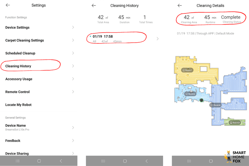 История уборок в приложении Dreame L10s.